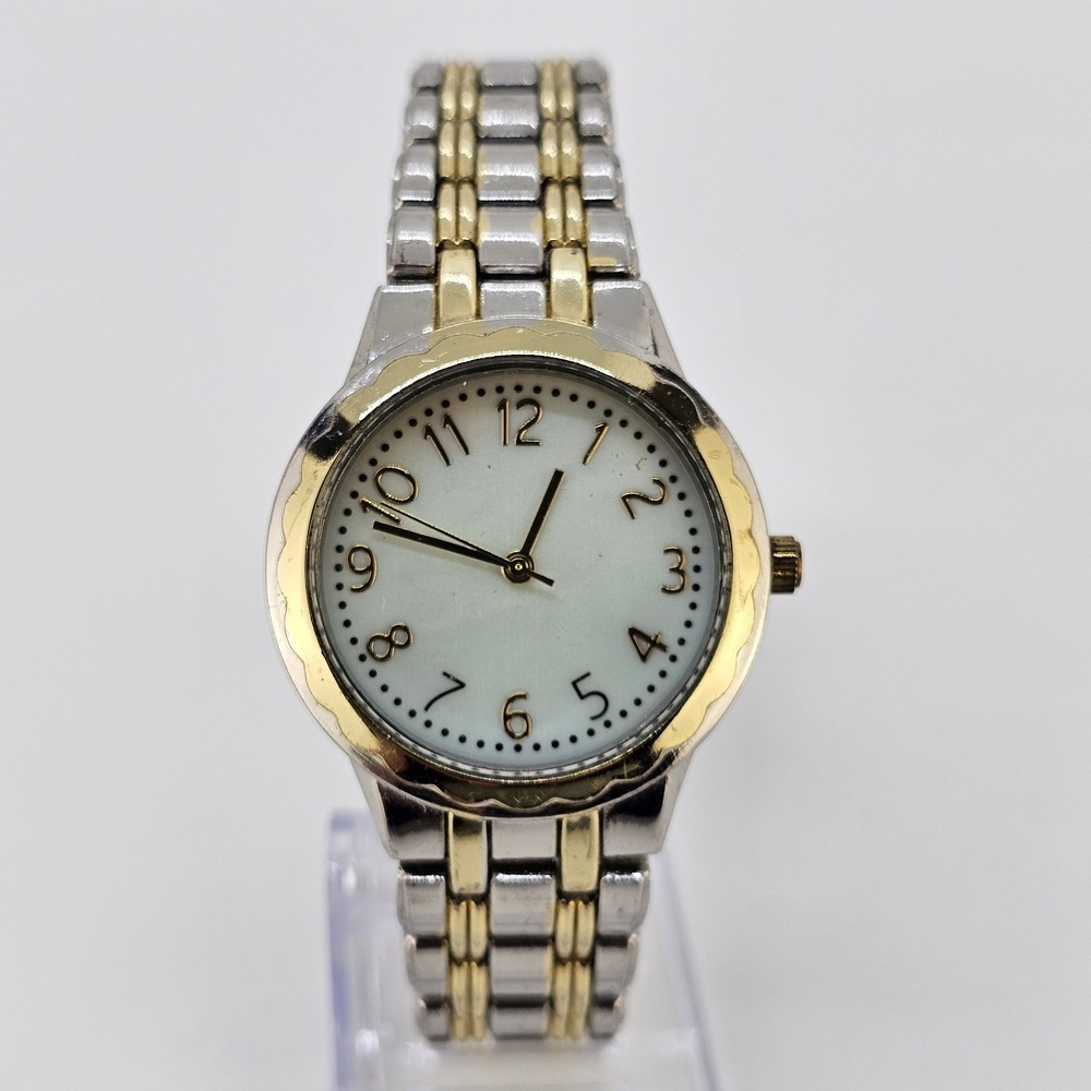 Women's Analog Watch 33MM Cream Dial Gold Gray Metal Bands 6.75" NEW Battery